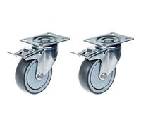 80mm 3" castor grey rubber swivel with brake strong 160kg capacity, set of 2