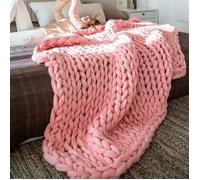 （80X100,Pink）Plaid Tricot Grosse Maille Plaid Grosse Maille Plaid Tricot Couverture De Canapé en Laine Grossière Tissée À La