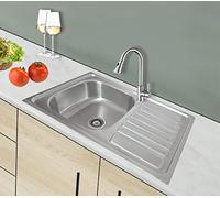 80x50cm évier inox 304 18/8 0,8mm, évier en acier inoxydable 1 Bac,Évier de cuisine,Brossé Rectangle (Égouttoir à droite)