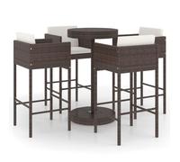 81383070& Ensemble bar de jardin 5 pcs,Table de bar + 4 tabourets bar Mange-Debout - et coussins Résine tressée Marron
