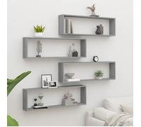 vidaXL 4X Étagères Murales Cube Suspendues Étagères Flottantes Organisateur de Stockage Rangement Intérieur Sonoma Gris 100x15x30 cm Bois