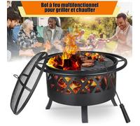 81cm Brasero Barbecue Exterieur pour Jardin,Foyer avec Protection Anti-étincelles et Tisonnier,Grille de Barbecue,Noir