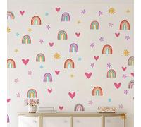 82 pièces Stickers muraux de la Saint-Valentin Boho Arc-en-ciel Décoration murale, Petit autocollant mural arc-en-ciel, Autocollant mural cœur arc-en-ciel aquarelle soleil étoile, Décoration murale po