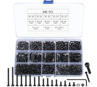 840 Pièces kit visserie acier carbone M2,5, vis tête hexagonale avec écrous | Vis à tête bombée cylindrique, polyvalente pour réparations, montages et bricolage domestique