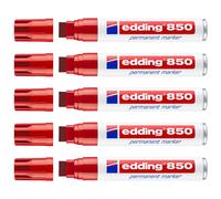 edding Marqueur permanent 850 – rouge – 5 stylos – pointe biseautée 5–15 mm