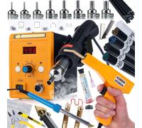 858D Kit air chaud + poste à souder + fer à souder 80 W + flux + 5 buses + 3 filets + 6 types d'étain de soudure 50 g + mallette + accessoires