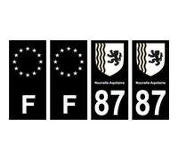 87 Haute Vienne noir autocollant plaque immatriculation auto sticker Lot de 4 Stickers - Angles : droits