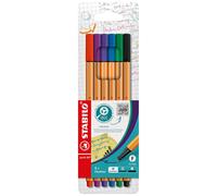 STABILO Stylos-feutres point 88 – Pointe fine 0,4 mm – Pochette 6 couleurs assorties