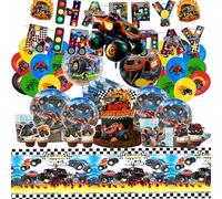 88 Pièces Monster Truk Vaisselle Anniversaire, Nappe Anniversaire, Monster Truk Décoration Anniversaire,Décoration Gâteau