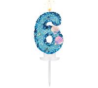 8cm Coquille Anniversaire Numéro Bougie, Paillettes Bougie Gâteau Topper Coquillage Paillettes Gâteau Chiffre pour Anniversaire De Mariage Anniversaire Sirène Fête à Thème (Bleu, 6)