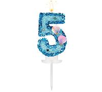 8cm Coquille Anniversaire Numéro Bougie, Paillettes Bougie Gâteau Topper Coquillage Paillettes Gâteau Chiffre pour Anniversaire De Mariage Anniversaire Sirène Fête à Thème (Bleu, 5)