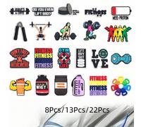 8pcs/13pcs/22pcs Décorations de chaussures DIY en plastique ABS (résine ABS) avec motif lettre sport (motif aléatoire), série Coupe du Monde, pour la plage, la rue, la salle de sport, l'extérieur, l'u