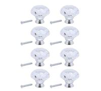 8Pcs 40mm Diamants Forme Bouton D'armoire Tiroir Tirez Bouton En Cristal Poignée De Tiroir et Bouton De Porte D'armoire Bouton En Verre Avec Vis Pour Armoires De Cuisine Et De Salle De Bains