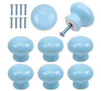 8pcs Boutons Porte pour Enfants, 35 mm D'armoire Ronds, Bleu Céramique de Placard, Poignées Tirage de Meubles avec Vis pour Tiroir, Armoires, Portes Intérieures, Cuisine, Salon