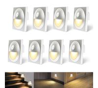 8pcs LED Spot Mural Encastré avec Détecteur de Mouvement, Applique Murale d'escalier éclairage étape Lumière Lampe 3000K Blanc Chaud, Plastique Encastré Lumière Escalier 230V Intérieur, argent