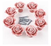 8pcs Poignée Bouton Rose céramique en couleur de rose pour meuble armoire placard commode Diamètre: 4cm. Hauteur: 3,2cm