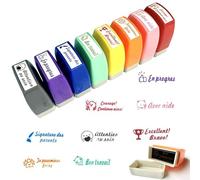 8PCS Tampons Enseignants Français, Tampon Encreur Enseignant Français, Tampon Encreur pour Enfant avec Boîte, TamponMaitresse décole pour Cadeau Professeur et Encourager Élèves, Multicolore