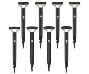 8x Maclean Lampe solaire à LED avec capteur 3 modes enfichable Li-ion 18650 IP44 3,7V 1200 mAh Noir MCE465 B