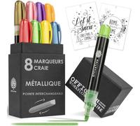 8x Marqueur Craie Effacable Metallique - 1mm À 6mm Pointes Interchangeables - Feutres Craie Metallique - Feutre Fenetre Effacable - Feutre Craie Effacable Tableau Noir - Chalk Marker