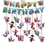 9, 17 pièces/set Décorations de fête d'anniversaire thème araignée, comprenant bannière et spirales suspendues, parfait pour les fêtes d'anniversaire et autres célébrations de vacances. Spirales suspe