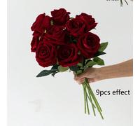9/5/1 pièce Bouquet de mariée artificiel rose bourgogne, fleurs artificielles en velours réalistes, décoration florale fausses roses, cadeau d'automne pour Thanksgiving, roses artificielles pour maria