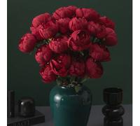 9/5/1 pièce Fleurs de pivoine artificielles de 20,1 pièce pouces, tiges de fleurs en plastique, bouquet de fleurs de pivoine en soie bordeaux vintage, convient pour la décoration de la maison, de la t