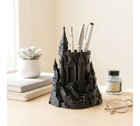 (9*6.8cm) Porte-stylo créatif en forme de château magique du Moyen Âge imprimé en 3D, modèle de château micro-paysager vintage, support à stylos décoratif White