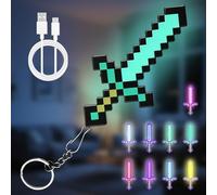 9 Couleurs Épée Diamant Porte-clés Vert, Porte-clés Épée Diamant Lumière Miner Game Craft LED Portable Mini Lampe USB Rechargeable pour Cadeaux pour Enfants, Décoration de Chambre et de Fête
