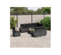 vidaXL Ensemble de salon de jardin 9 pièces avec coussins noir poly rotin