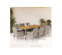 9-delige Tuinset met kussens poly rattan en acaciahout grijs3278680