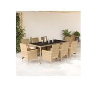 9-delige Tuinset met kussens poly rattan en glas beige3278662