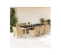 9-delige Tuinset met kussens poly rattan en glas beige3278737
