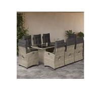 vidaXL Salon de jardin 9 pièces en poly rotin avec coussins gris clair