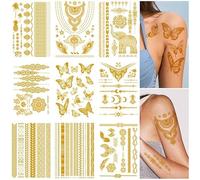 9 Feuilles Ensemble D'Autocollants Tatouages Dorés Autocollants Réalistes Pour Fêtes De Plage Dorées Européennes Et Américaines