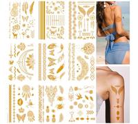 9 Feuilles Ensemble D'Autocollants Tatouages Dorés Autocollants Réalistes Pour Fêtes De Plage Dorées Européennes Et Américaines