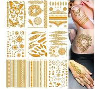 9 Feuilles Ensemble D'Autocollants Tatouages Dorés Autocollants Réalistes Pour Fêtes De Plage Dorées Européennes Et Américaines
