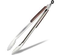 9 paires de pinces à barbecue en acier inoxydable, pinces de cuisine avec manche en bois, pinces en acier inoxydable, inoxydables, spatules à barbecue, 38 cm de long, argentées