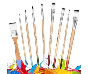 9 Pcs Pinceaux Peinture Acrylique Mur, Pinceau Aquarelle, Pinceau Peinture à Huile, Pinceaux de Décoration Professionnels pour Décoration Arts Vernis Acrylique Gouache