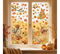 9 Pièces Autocollant de Fenêtre, Stickers Fenetre Decoration Automne | Décoration Fenêtre Auto Adhésif, Kit avec Feuilles d'Érable, Citrouilles et Animaux pour Fête, pour Halloween, Thanksgiving