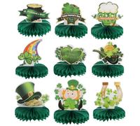 9 pièces Décoration en Nid d'Abeille Trèfle Vert Saint-Patrick en papier | Tables et Bureaux, Format 19,7x19,7x21,4cm, Design Festif, Usage Intérieur