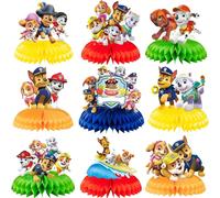 9 pièces Décorations en nid d'abeille Paw Patrol, décoration de table pour fête d'anniversaire, supports en nid d'abeille en carton, convient comme cadeau d'anniversaire pour les amis, décorations de 