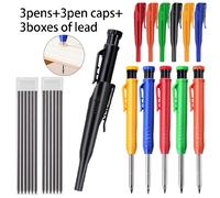9 pièces/ensemble de crayons de charpentier à trou profond de 2,8 mm - 3 stylos + 3 recharges de plomb + 3 capuchons. Polyvalent pour l'écriture, le travail du bois et le marquage. Ensemble vert QB216