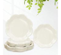 9 pouces Assiettes en papier jetables en dentelle ivoire, assiettes de dîner au design floral élégant ; 7 pouces Assiettes à gâteau et dessert en papier de couleur crème, décorations pour baby shower,