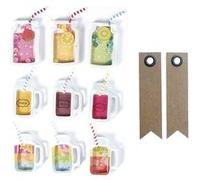 9 stickers 3D Boissons mason jars 5 cm + 20 étiquettes kraft Fanion Multicolore G