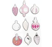 9 Stickers 3D - Boules de Noël Nostalgique à paillettes argentées Argenté G