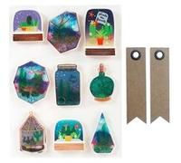 9 stickers 3D Succulentes en bocal + 20 étiquettes kraft Fanion Multicolore G