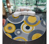 Ø 90 cm Tapis Rond de Élégant Géométrique Cercle, Bleu Marine Jaune Moquette Doux Antidérapant Tapis Rond Poils Ras Lavable en Machine pour Chambre à Coucher Salon Enfants Rampant Moquette