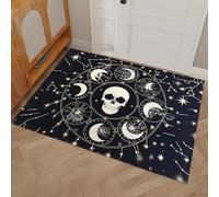 90 x 150 cm Crâne Phase De La Lune Étoiles Paillasson Intérieur Antidérapant - Tapis Astrologie Mystérieuse Rétro Lavable En Microfibre Douce Pour Cuisine, Salle De Bain, Entrée Maison - Noir