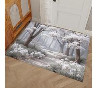 90 x 150 cm Grappes De Fleurs Blanches Sur Un Grand Arbre Chemin Paillasson Intérieur Antidérapant - Tapis Mystérieux Onirique Lavable En Microfibre Douce Pour, Salle De Bain, Entrée Maison - Blanc