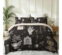 90 x 190 cm Vintage Sombre Parure de Lit, Noir Ultra Doux Microfibre Housse de Couette et 1 Taies d'oreiller, Alchimie Symbole Texte Clé Sablier Fiole Housses de Couettes pour Adultes Enfant